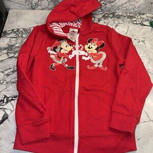 Walt Disney World Youth Medium Red Holiday Christmas Zip Hoodie Mickey